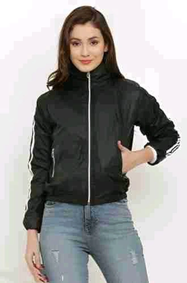Women's High Neck Windcheater Jacket - Black, M