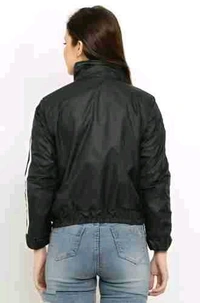 Women's High Neck Windcheater Jacket - Black, M