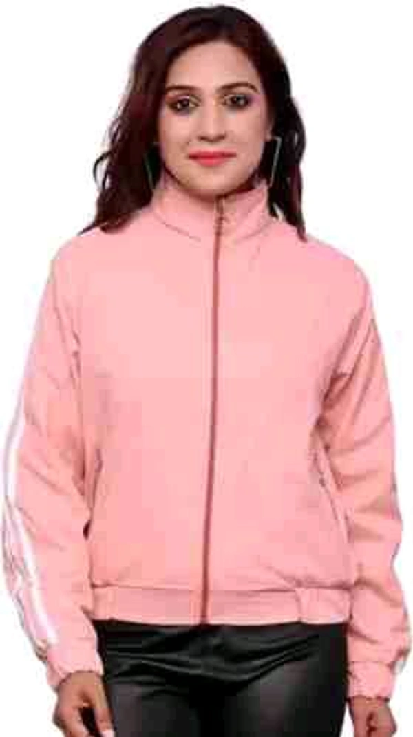 Women's High Neck Windcheater Jacket - Pink, M