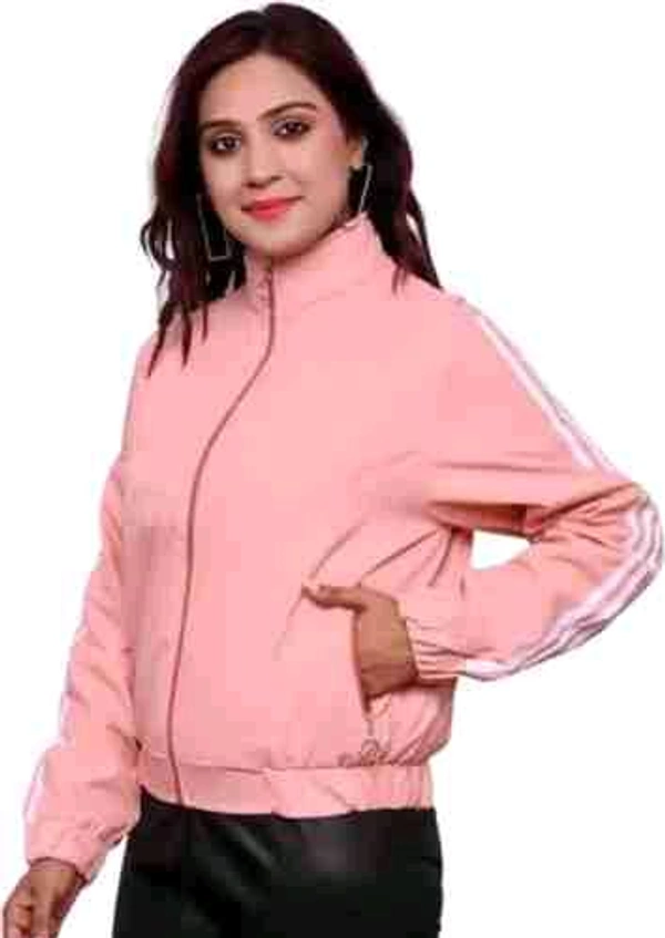 Women's High Neck Windcheater Jacket - Pink, M