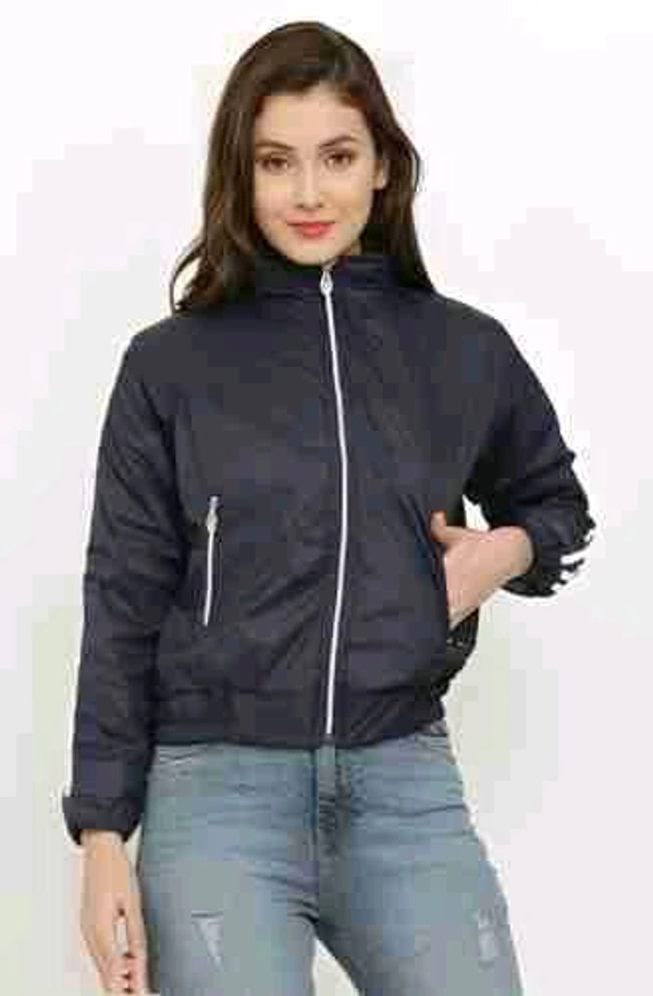 Women's High Neck Windcheater Jacket - Navy Blue, L