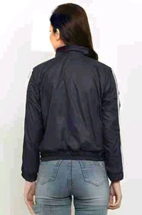 Women's High Neck Windcheater Jacket - Navy Blue, L