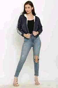 Women's High Neck Windcheater Jacket - Navy Blue, L