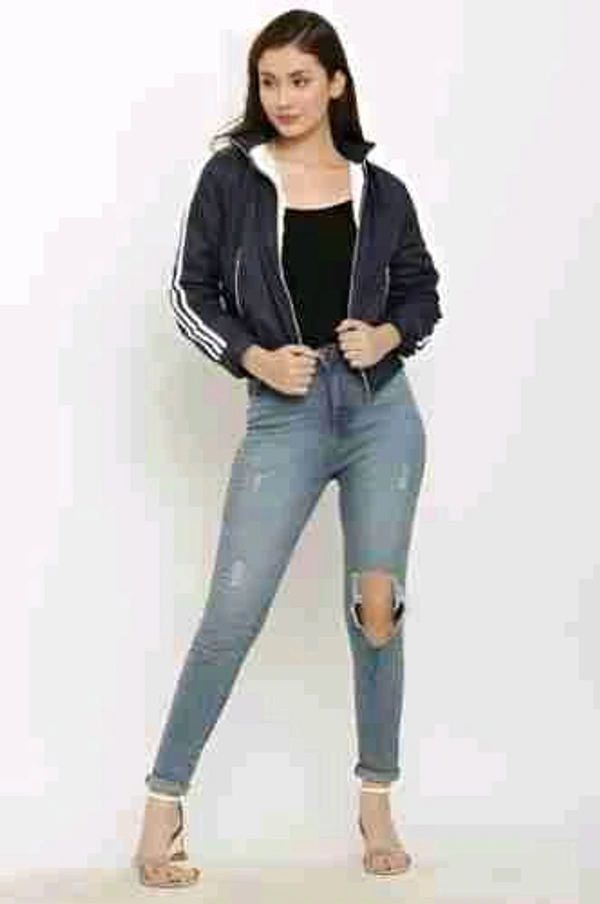 Women's High Neck Windcheater Jacket - Navy Blue, L