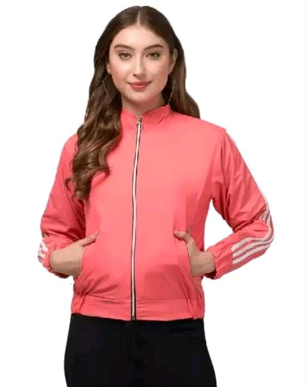 Women's High Neck Windcheater Jacket - Peach, XL