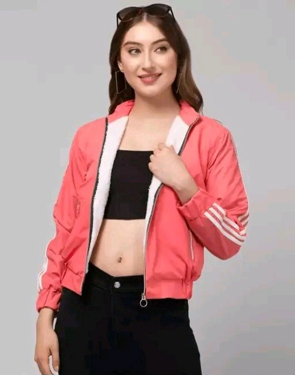 Women's High Neck Windcheater Jacket - Peach, XL