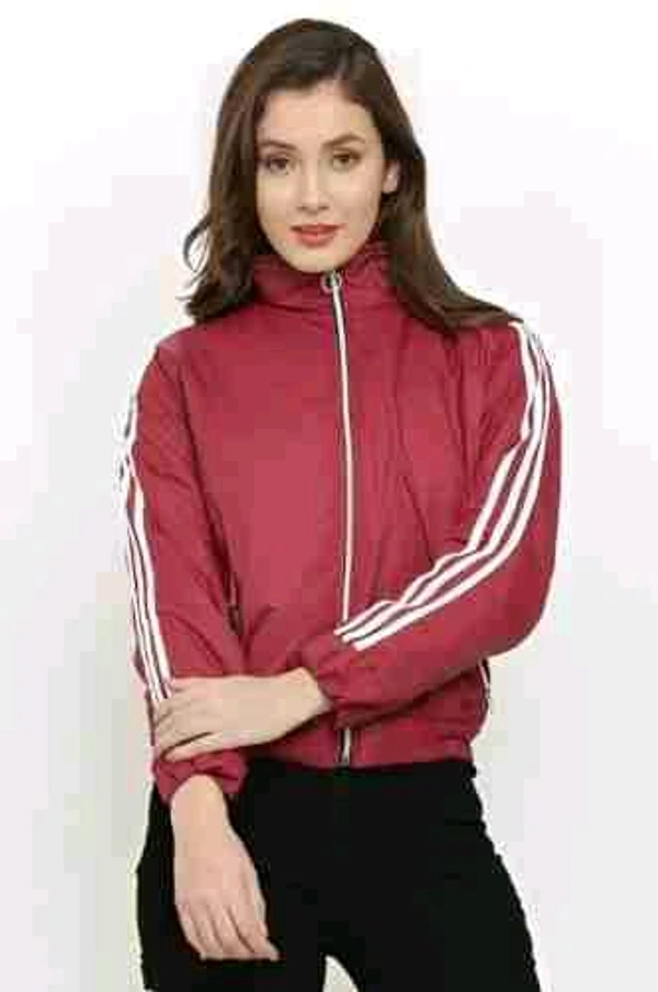 Women's  High Neck Windcheater Jacket - Maroon, S