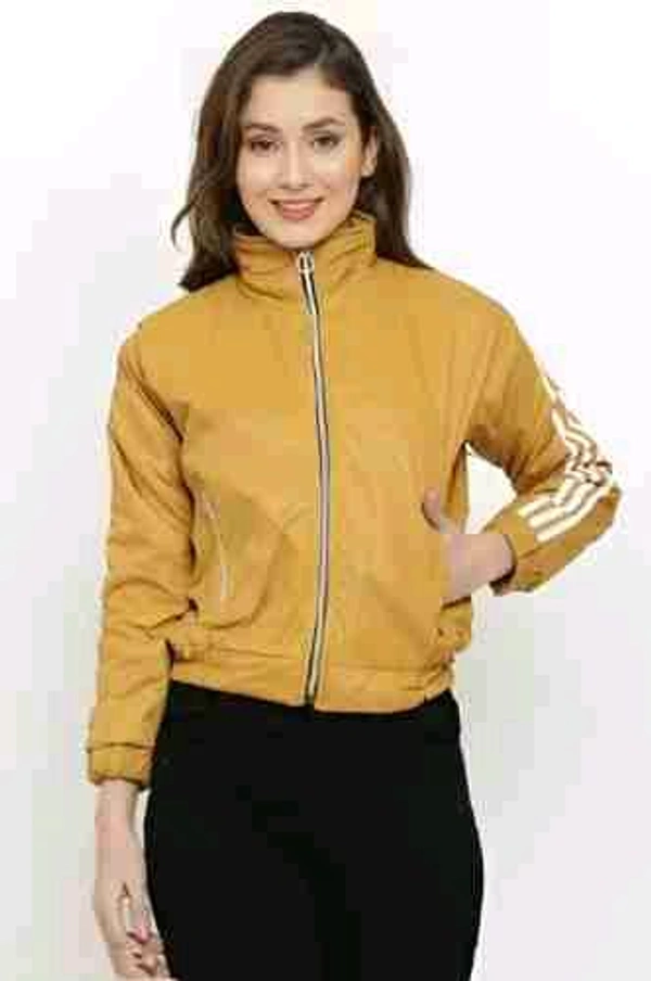 Women's High Neck Windcheater Jacket - Mustard Yellow, M