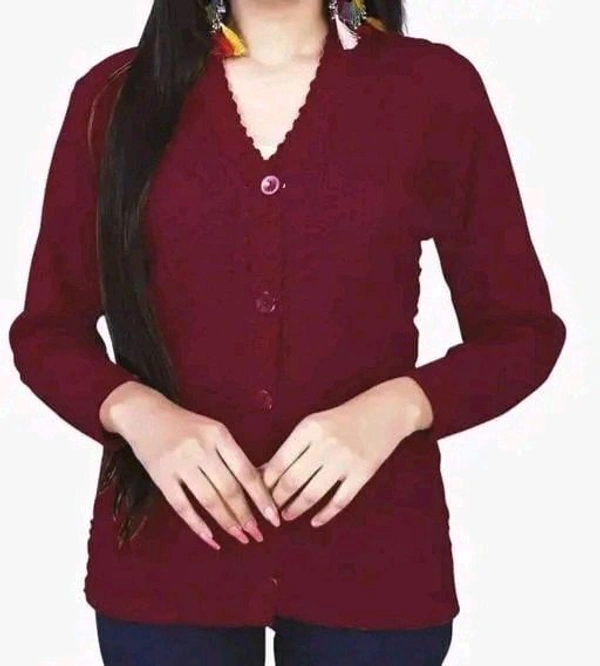 Women's Self Design Wool Blend Cardigan - Maroon, L