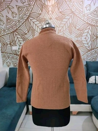 Women's  Pure Wool Self Design Full Sleeve Cardigan - S, Brown