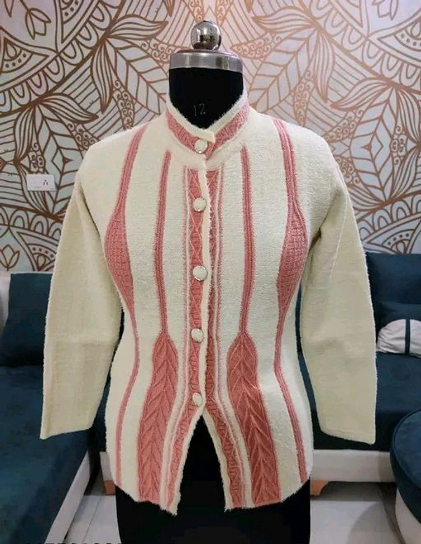Women's  Pure Wool Self Design Full Sleeve Cardigan - S