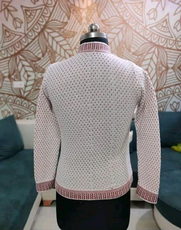 Women's  Pure Wool Self Design Full Sleeve Cardigan - M
