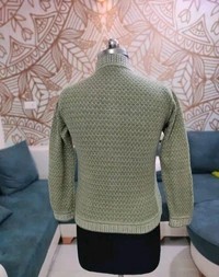 Women's  Pure Wool Self Design Full Sleeve Cardigan - M