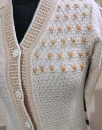 Women's  Pure Wool Self Design Full Sleeve Cardigan - M