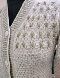 Women's  Pure Wool Self Design Full Sleeve Cardigan - M