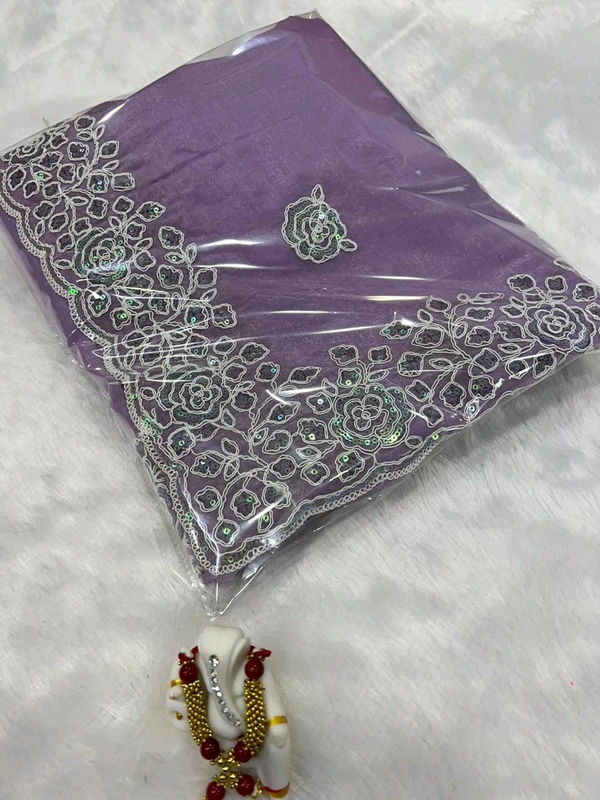 Elegant Purple Embroidered Fabric with Floral Sequins Saree - Purple