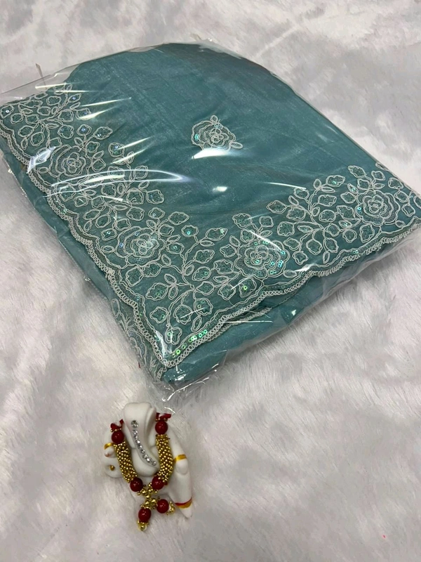 Elegant Embroidered Fabric with Floral Sequins Saree