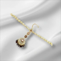 Gold Plated Choker Necklace, Earrings & Mang Tikka Set - Maroon