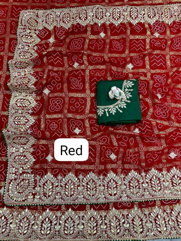 Stunning Ghatchola Print Silk Saree with Rich Gota Embroidery - Red