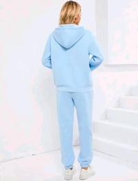 Women's Woolen Hoodi Trouser Cordsets  - Sky Blue, M