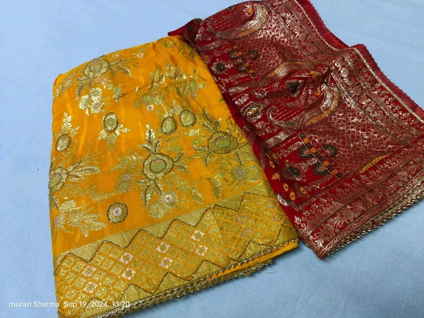 Pooja Creation Designer Lehenga in Pure Uppada Silk with Gota Patti Handwork - Yellow