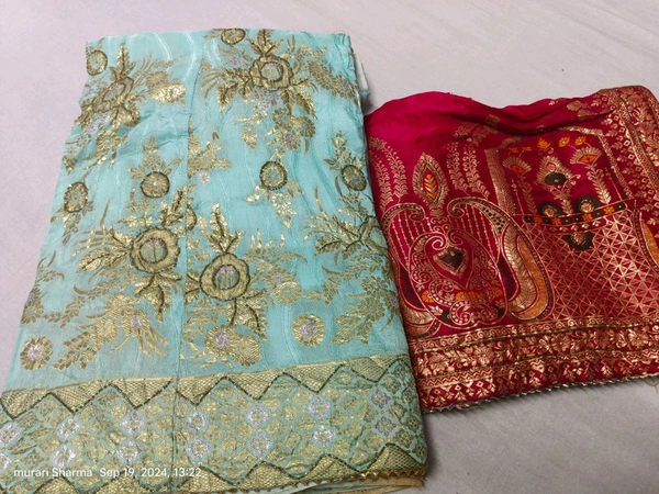 Puja Creation Designer Lehenga in Pure Uppada Silk with Gota Patti Handwork - Sky Blue