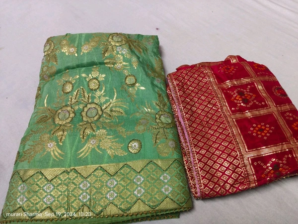 Puja Creation Designer Lehenga in Pure Uppada Silk with Gota Patti Handwork - Mint Green