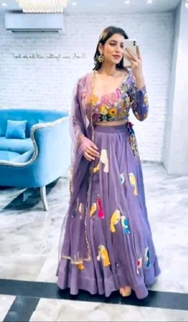 Ralima Machine Ladies Purple Embroidered Lehenga Choli