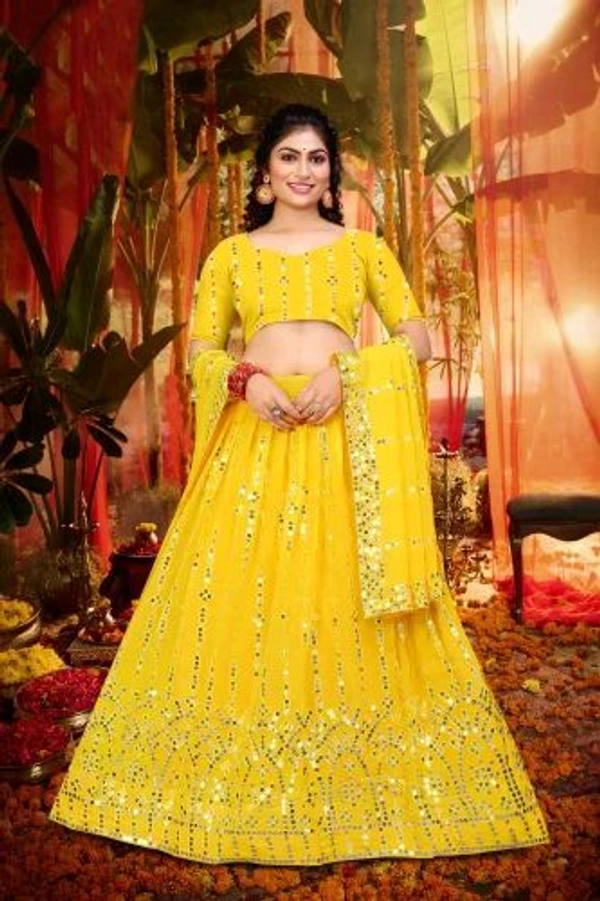 Ralima Stunning Yellow Georgette Lehenga with Unstitched Blouse and Dupatta