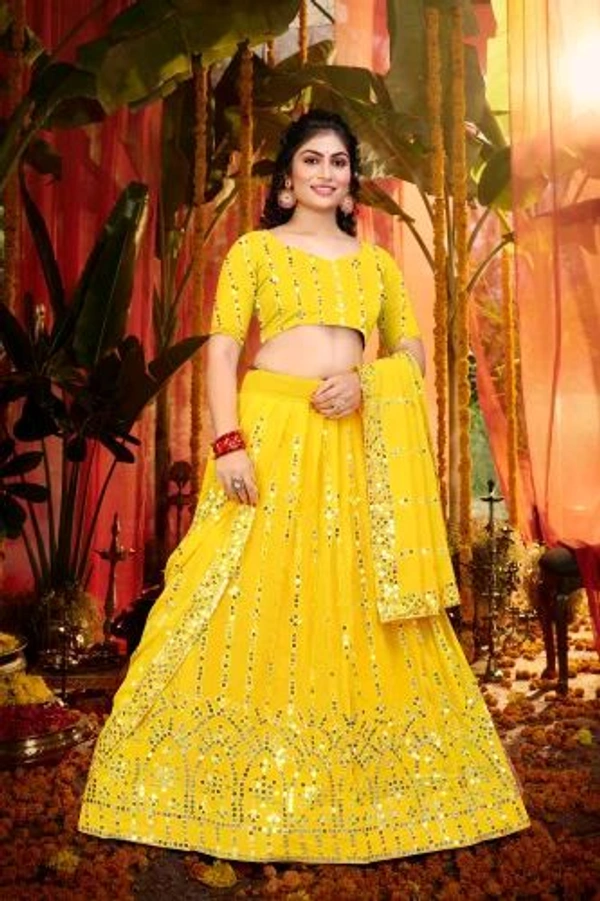Ralima Stunning Yellow Georgette Lehenga with Unstitched Blouse and Dupatta