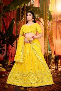 Ralima Stunning Yellow Georgette Lehenga with Unstitched Blouse and Dupatta