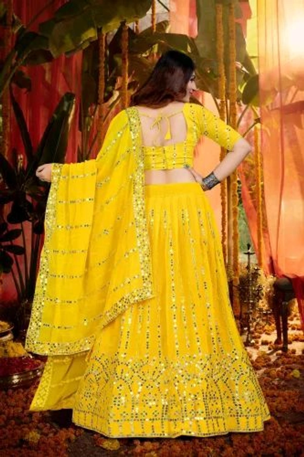 Ralima Stunning Yellow Georgette Lehenga with Unstitched Blouse and Dupatta