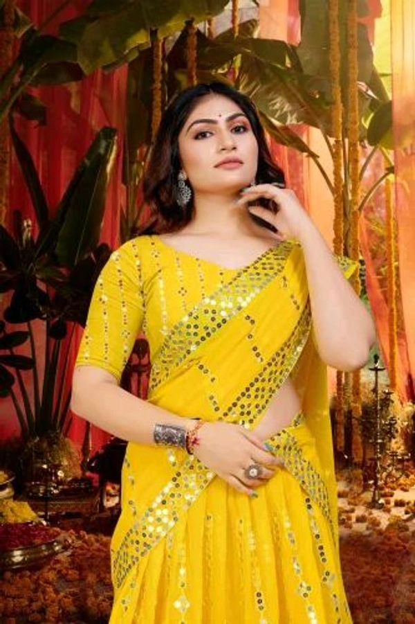 Ralima Stunning Yellow Georgette Lehenga with Unstitched Blouse and Dupatta