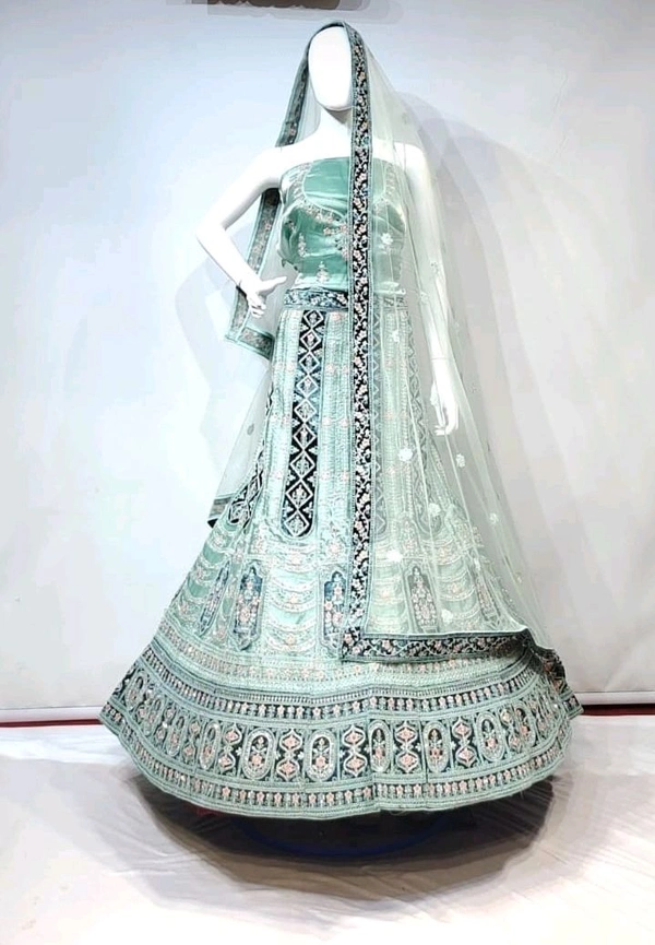KMD Elegant Pastel Green Embroidered Bridal Lehenga with Dupatta
