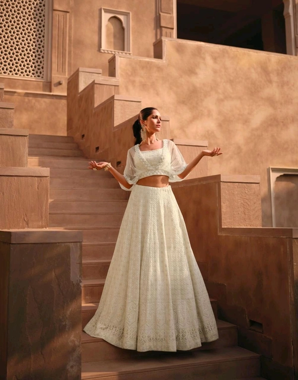 Fashion Hub women's Embroidery Lehenga Choli - Neha Collection - White