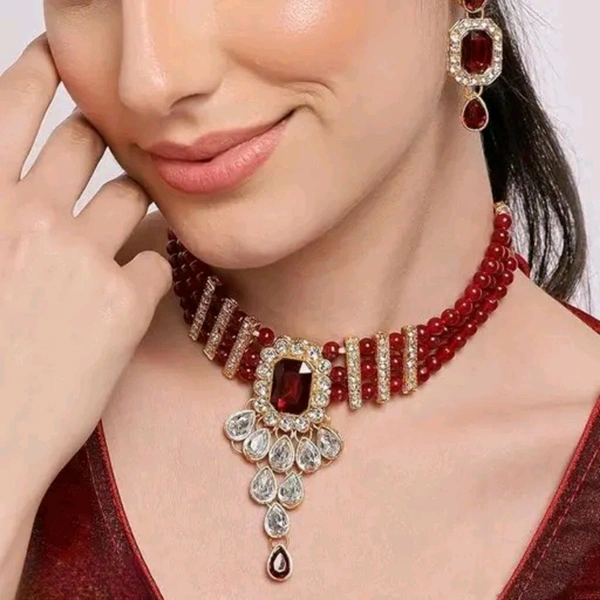 Neha Collection Choker and Earrings Set - Maroon