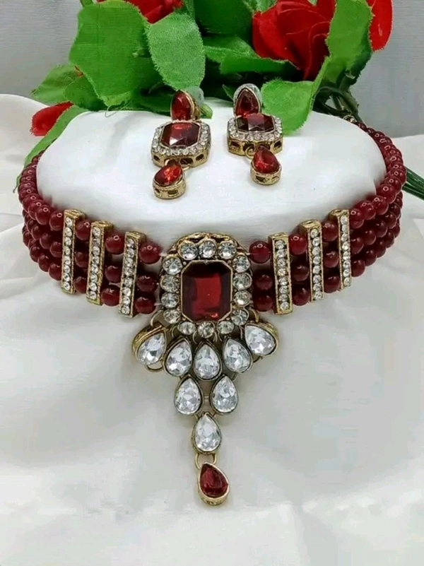 Neha Collection Choker and Earrings Set - Maroon