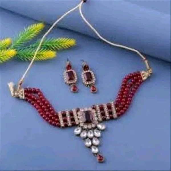 Neha Collection Choker and Earrings Set - Maroon