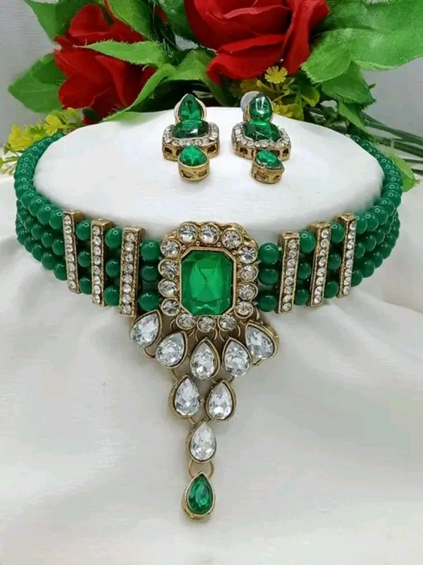 Neha Collection Choker and Earrings Set - Green