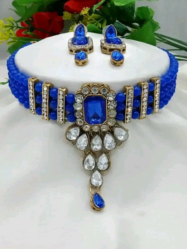 Neha Collection Choker and Earrings Set - Blue