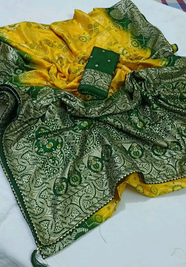 Dola Silk Zari Bandhej Saree on Neha Collection