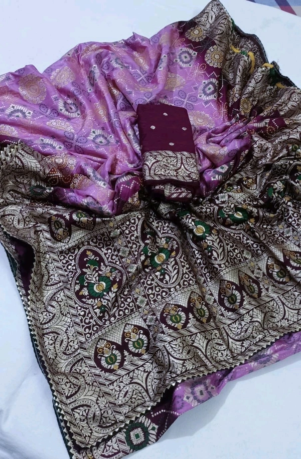 Dola Silk Zari Bandhej Saree on Neha Collection