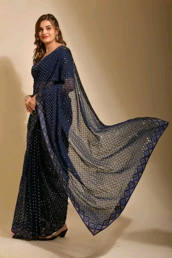 Sana Silk Saree With Blouse Piece - Blue - Navy Blue