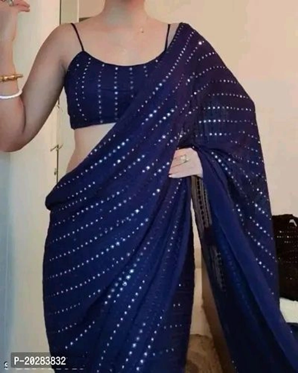 Sana Silk Saree With Blouse Piece - Blue - Dark Blue