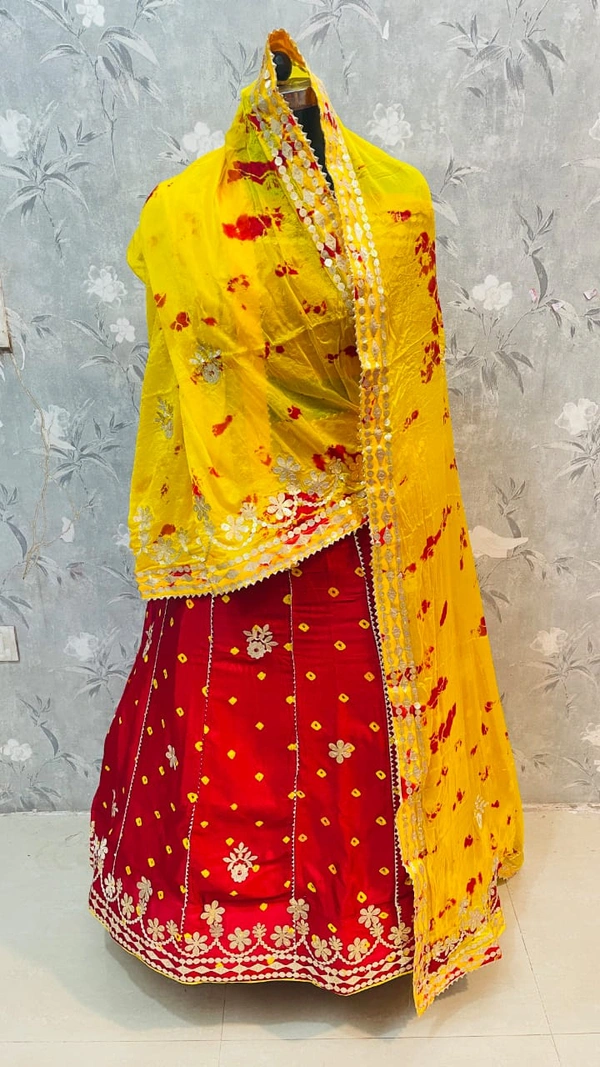 Pooja Creation Exquisite Jaipuri Hand-Bhandhej Lehenga Collection with Heavy Gota Patti Work - Red