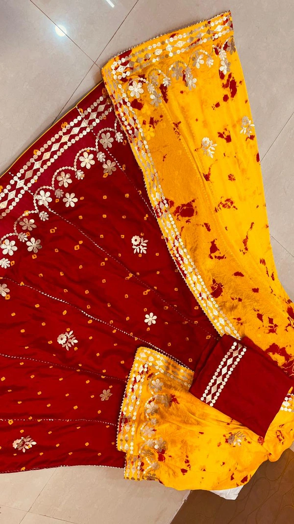 Pooja Creation Exquisite Jaipuri Hand-Bhandhej Lehenga Collection with Heavy Gota Patti Work - Red