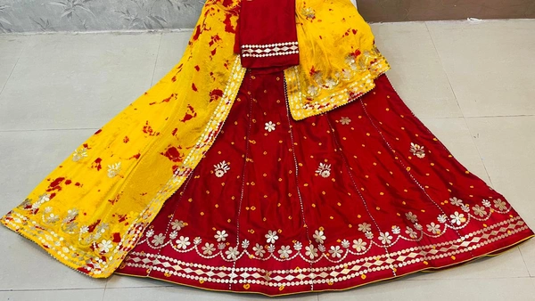 Pooja Creation Exquisite Jaipuri Hand-Bhandhej Lehenga Collection with Heavy Gota Patti Work - Red