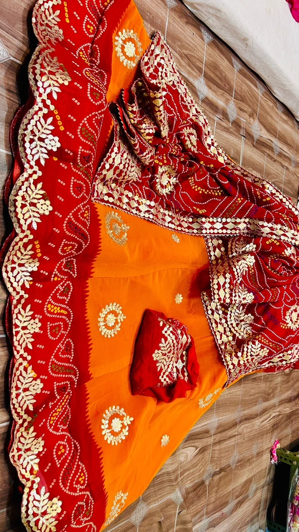 Pooja Creation “New Georgette Lehenga with All-Over Gotta Patti Work Lehanga Duptta Set – Fully Stitched,  - Web Orange