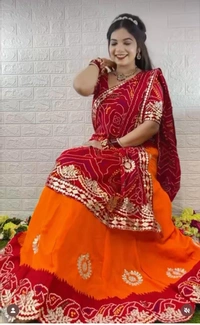 Pooja Creation “New Georgette Lehenga with All-Over Gotta Patti Work Lehanga Duptta Set – Fully Stitched,  - Web Orange