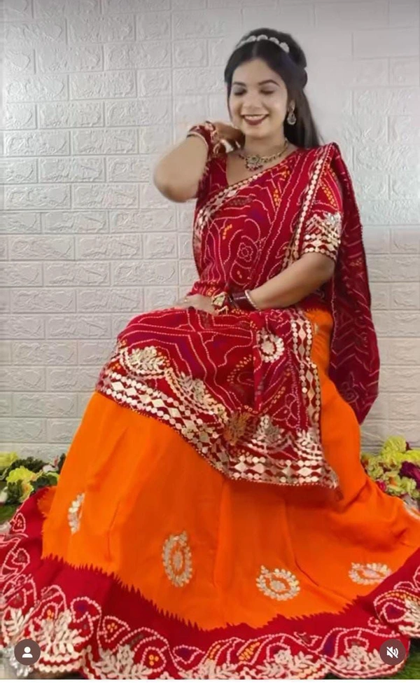 Pooja Creation “New Georgette Lehenga with All-Over Gotta Patti Work Lehanga Duptta Set – Fully Stitched,  - Web Orange
